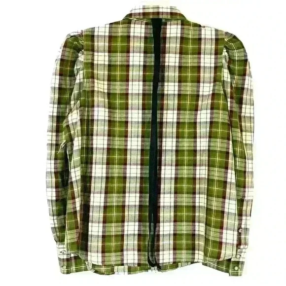 River Island Plaid Crystal Button Cotton Blend Shirt Light Green Size S - Picture 2 of 4